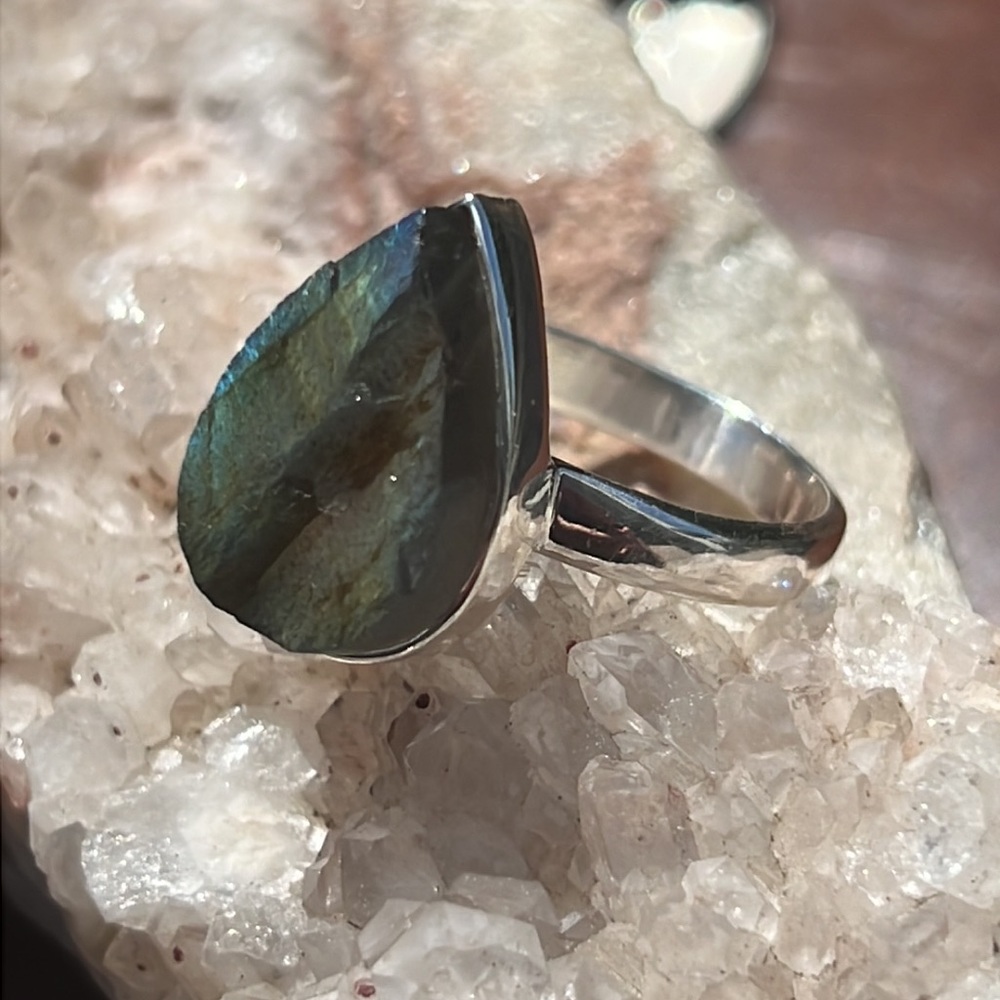 RAW ROUGH LABRADORITE 925 STERLING SILVER RING, SIZE 9.5 - Picture 3 of 8
